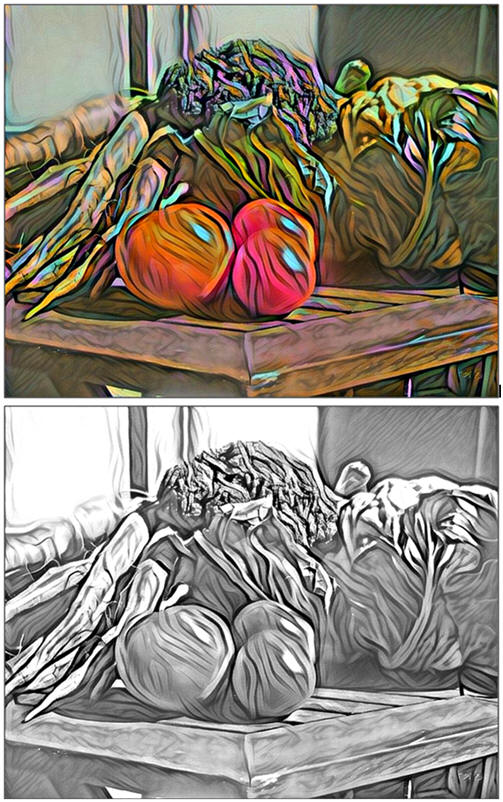 Free, Printable DIY Coloring Pages in Five Fun Styles: The Garden Harvest, by Don Berg at TodaysArts.net