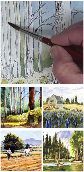 Create Your Own Watercolor Landscape Paintings with the help of free step-by-step tutorials by artist Dennis Clark