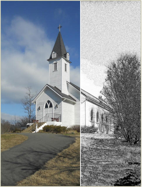 Print a free sketch of a pretty country chapel to color, to paint or to experiment with new techniques, colors and paints.